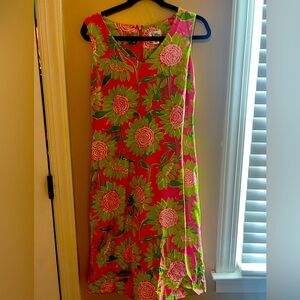 Lilly Pulitzer Vintage White Label Sunflower Silk Sheath Dress Women's Pink